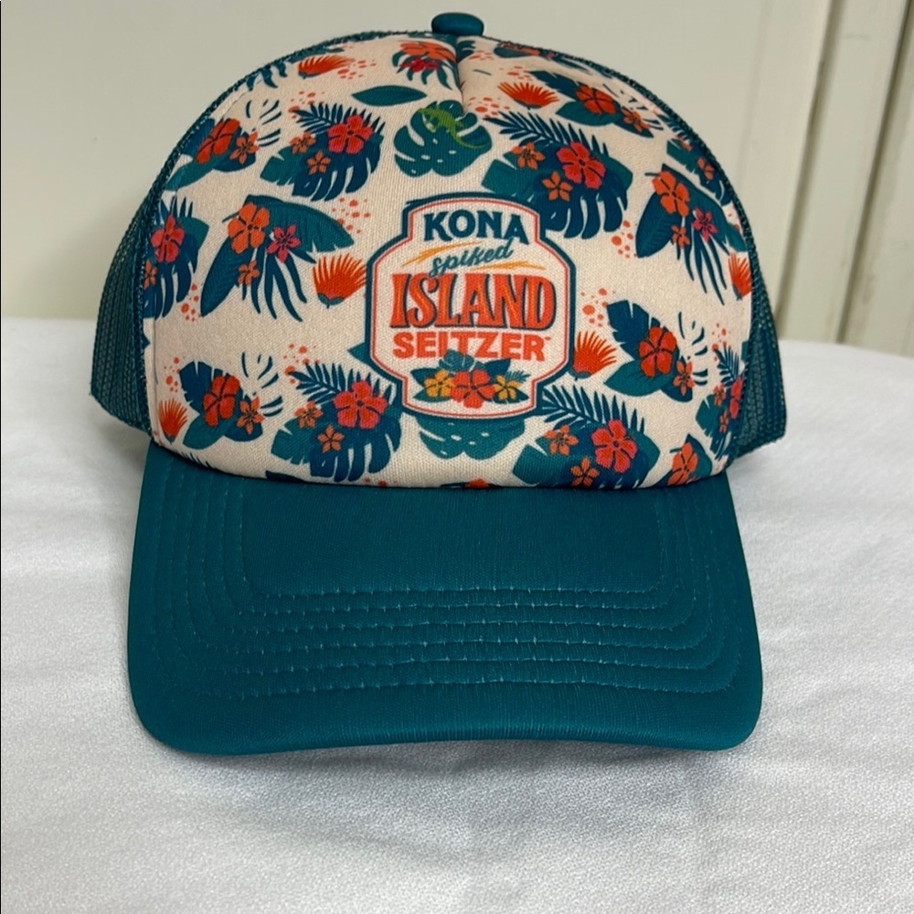 Kona Spiked Island Seltzer Tropical Print Trucker Style Hat Snap On NWOT